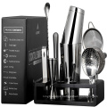 Hot selling 15pcs bar tools set Cocktail Shaker Set with Bambo Stand,Perfect Bartender Kit for Bar,with diverse cocktail utensil